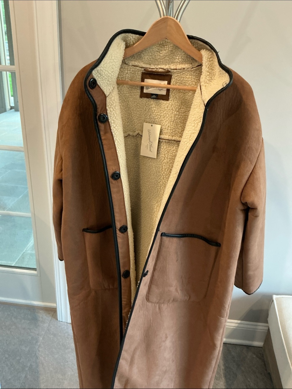 Universal Thread Long Faux-Shearling Trench Coat - Brown